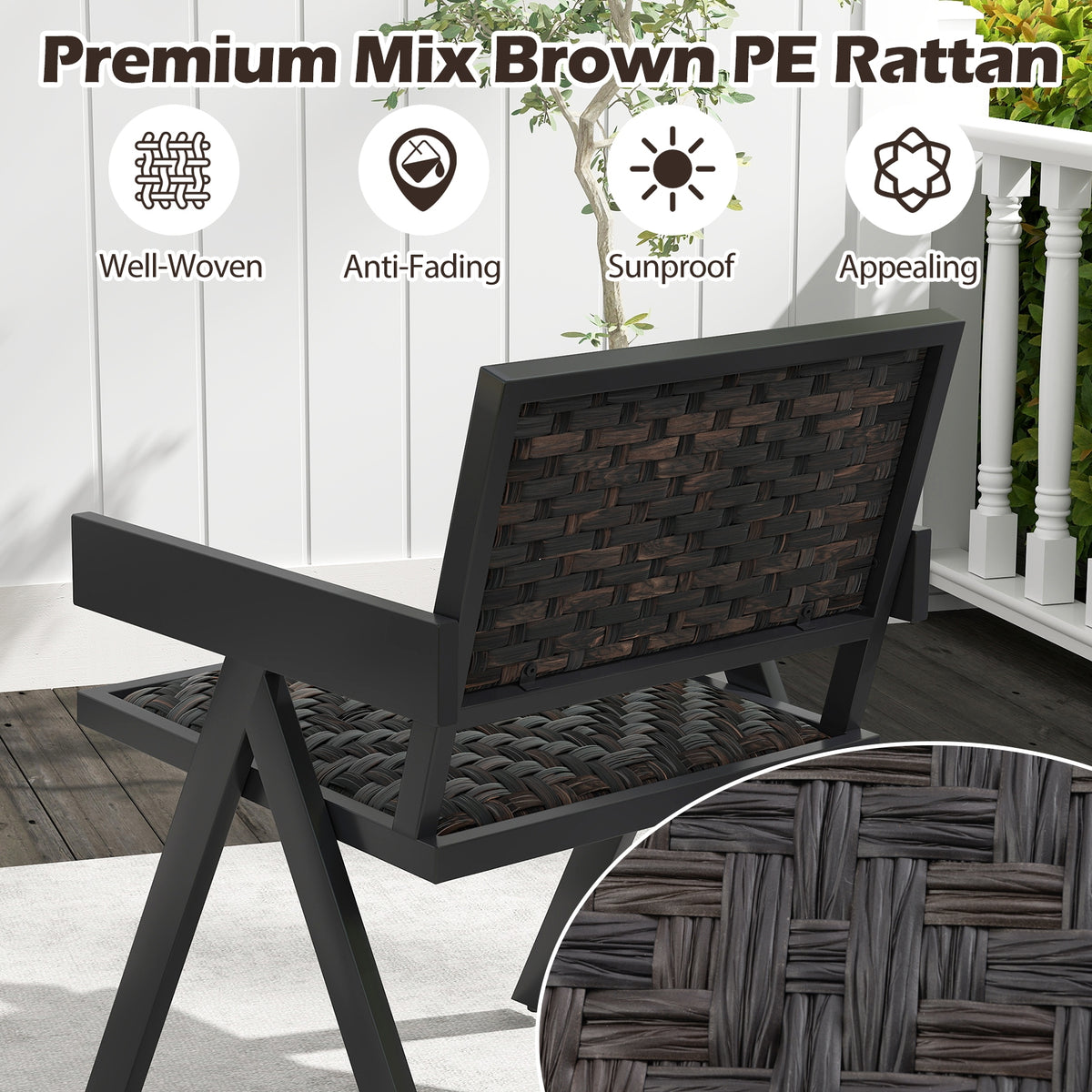 3 Piece Patio PE Wicker Bistro Set, Quick-Dry Foam, Black Patio Conversation Sets at Gallery Canada