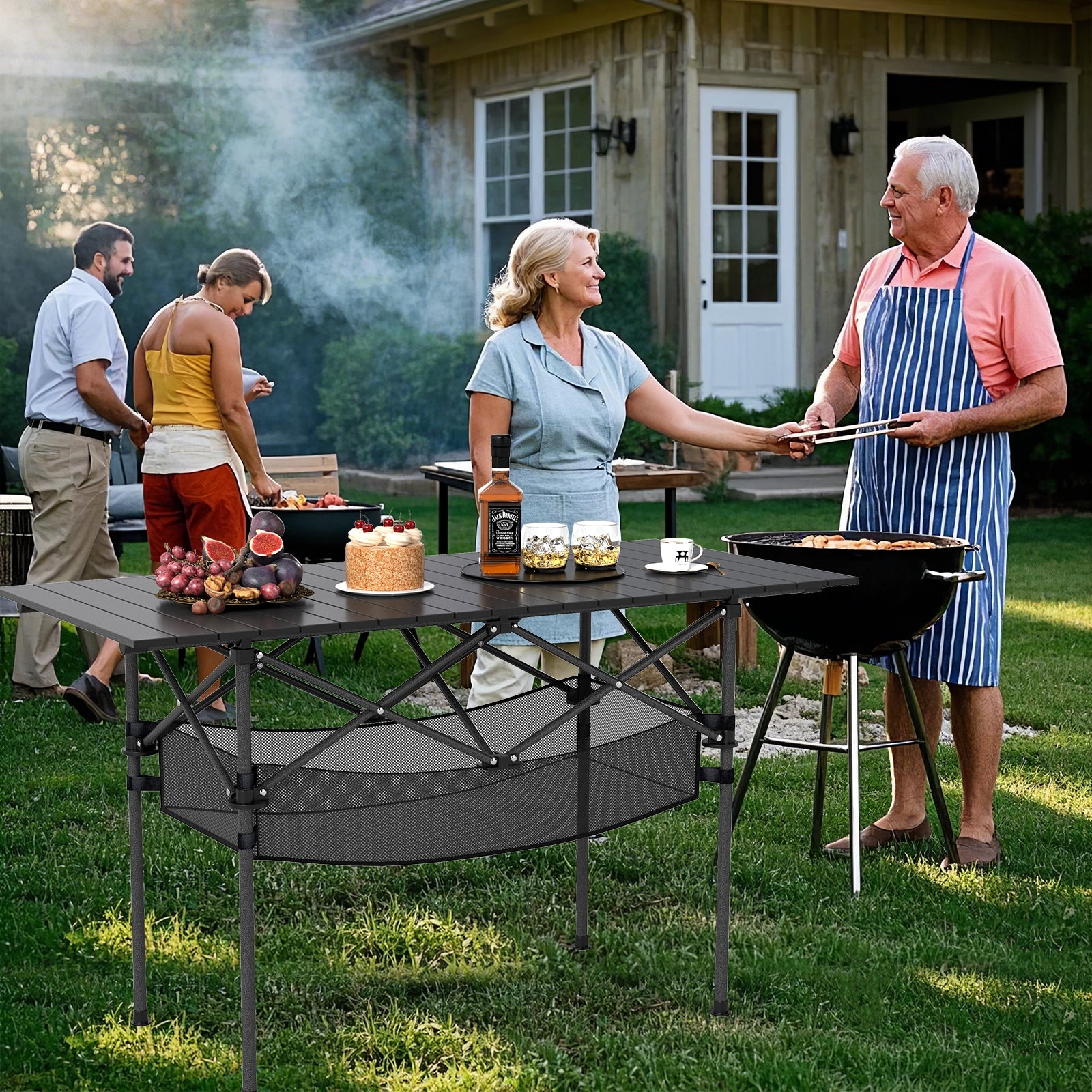 Folding Camping Table, Roll-up Tabletop, Mesh Basket, Black Camping Furniture at Gallery Canada