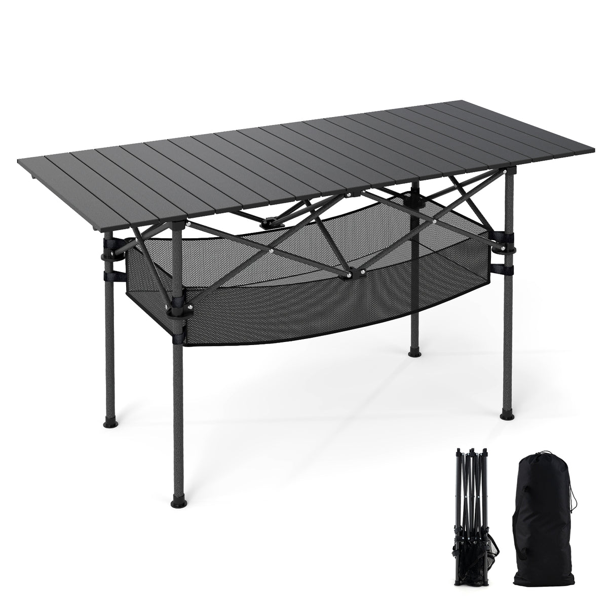 Folding Camping Table, Roll-up Tabletop, Mesh Basket, Black Camping Furniture at Gallery Canada