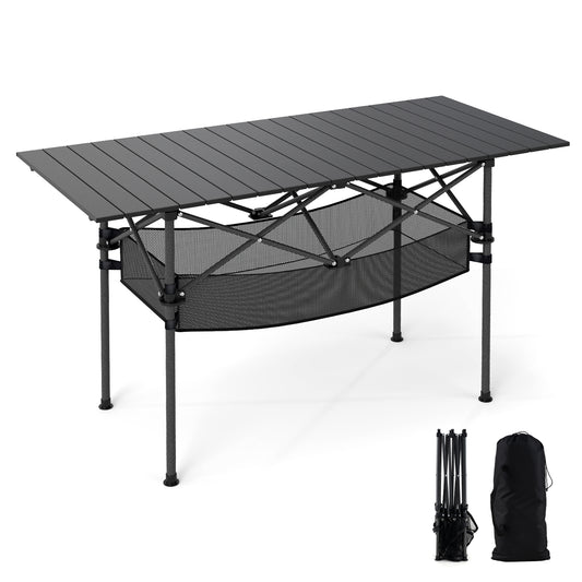 Folding Camping Table, Roll-up Tabletop, Mesh Basket, Black Camping Furniture Black at Gallery Canada