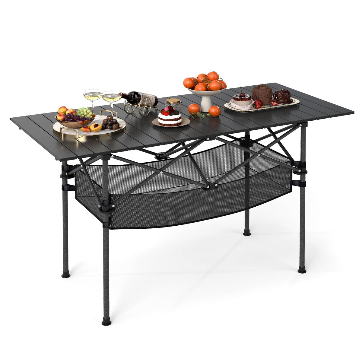Folding Camping Table, Roll-up Tabletop, Mesh Basket, Black Camping Furniture at Gallery Canada