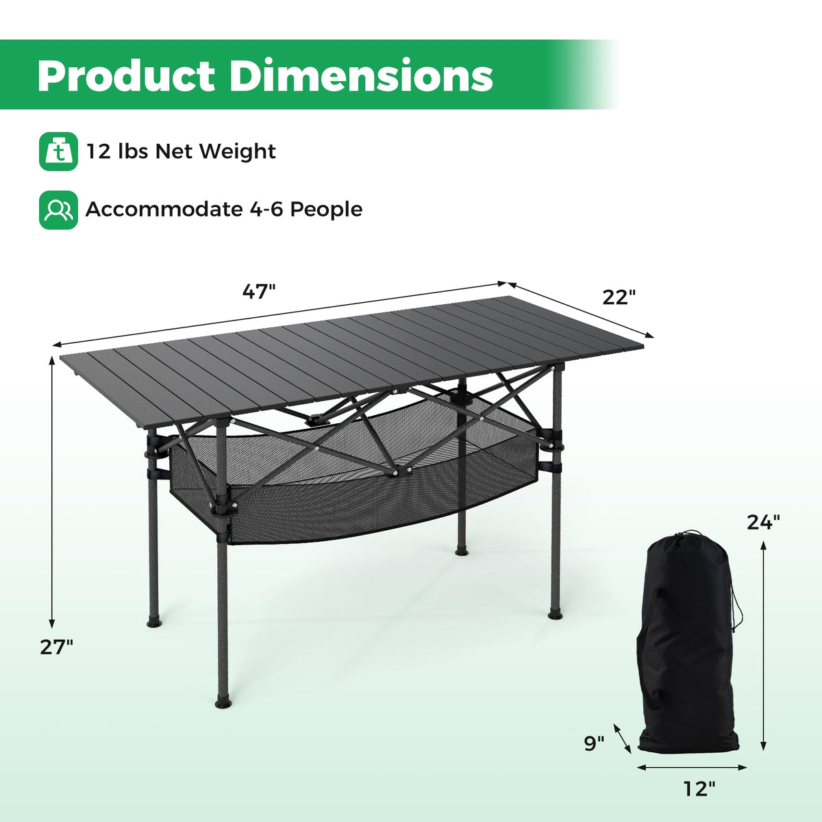 Folding Camping Table, Roll-up Tabletop, Mesh Basket, Black Camping Furniture at Gallery Canada