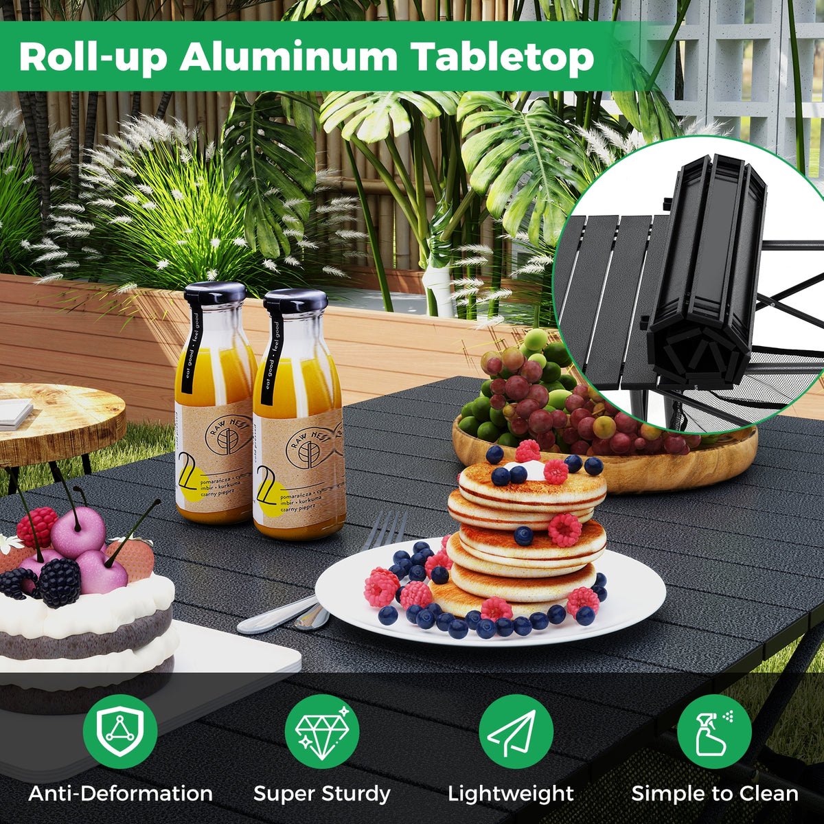 Folding Camping Table, Roll-up Tabletop, Mesh Basket, Black Camping Furniture at Gallery Canada