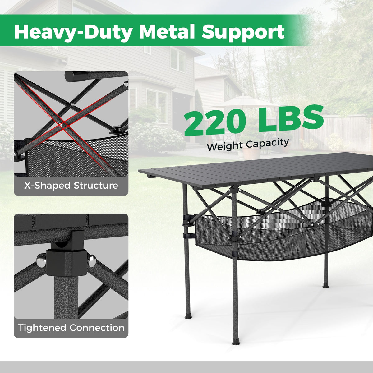 Folding Camping Table, Roll-up Tabletop, Mesh Basket, Black Camping Furniture at Gallery Canada
