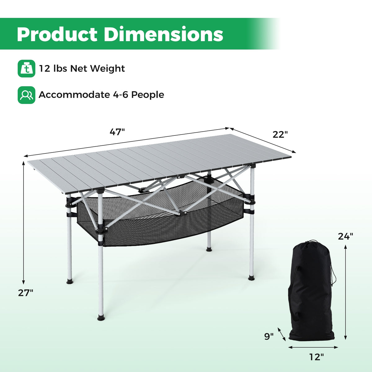 Folding Camping Table With Roll-Up Tabletop, Mesh Basket, Silver Camping Furniture at Gallery Canada