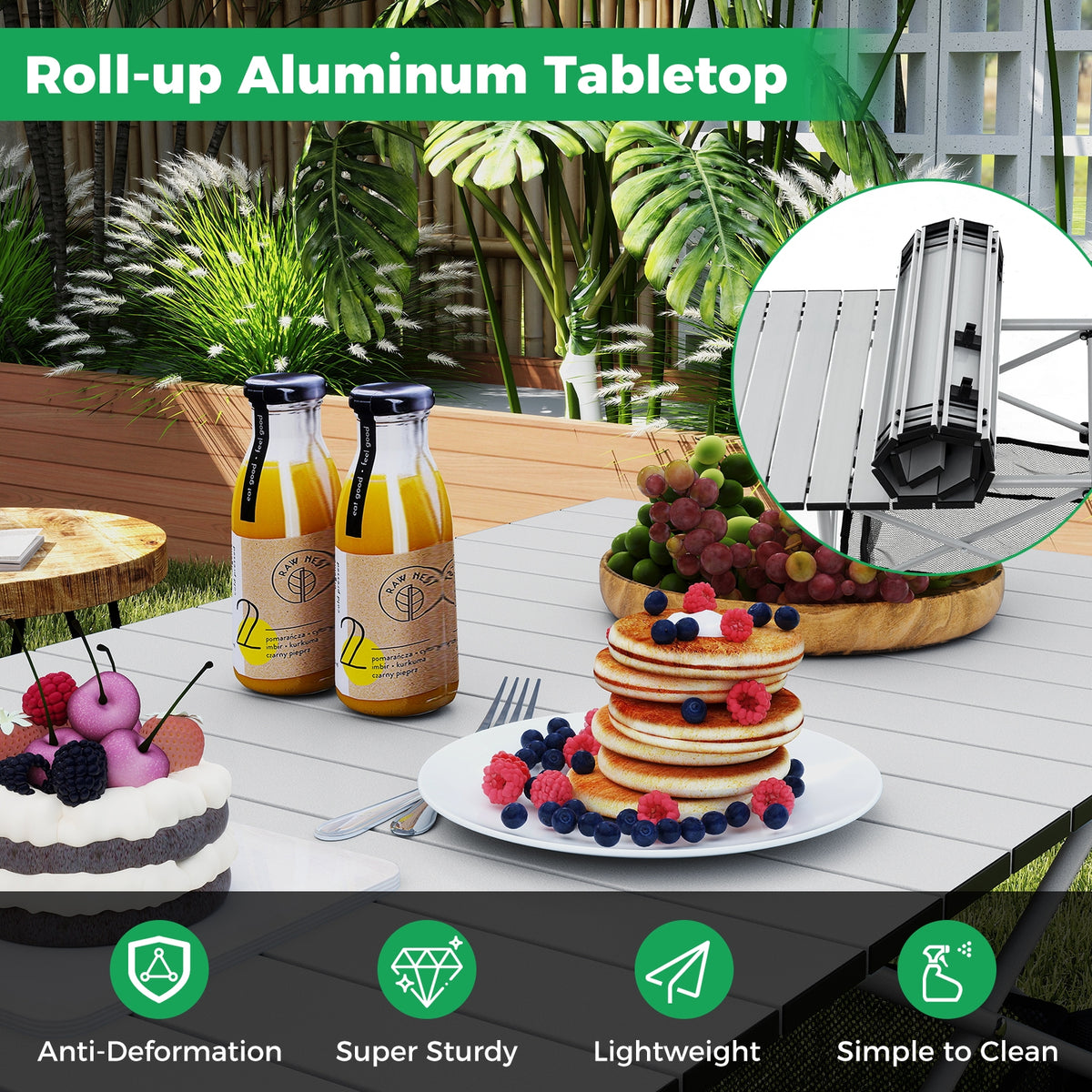 Folding Camping Table With Roll-Up Tabletop, Mesh Basket, Silver Camping Furniture at Gallery Canada