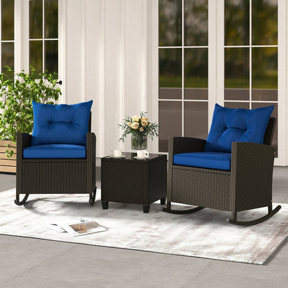 3-Piece Patio Rattan Rocker Chairs, Tempered Glass Table, Navy Patio Conversation Sets at Gallery Canada