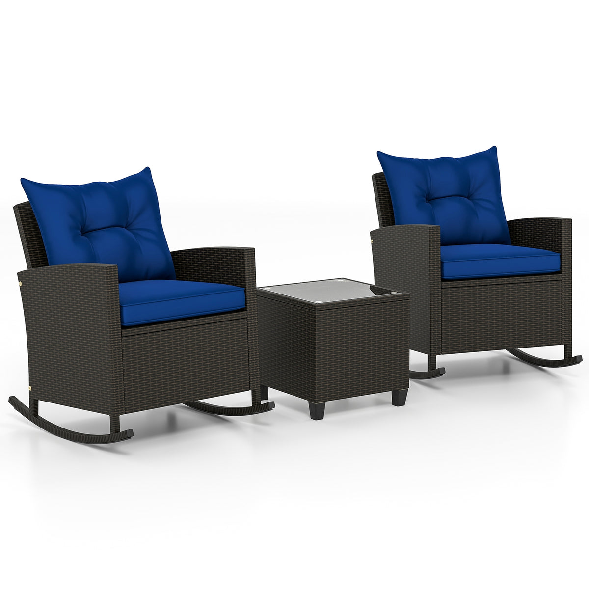 3-Piece Patio Rattan Rocker Chairs, Tempered Glass Table, Navy Patio Conversation Sets at Gallery Canada