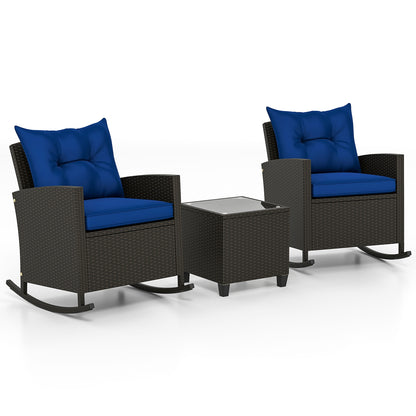 3-Piece Patio Rattan Rocker Chairs, Tempered Glass Table, Navy Patio Conversation Sets at Gallery Canada