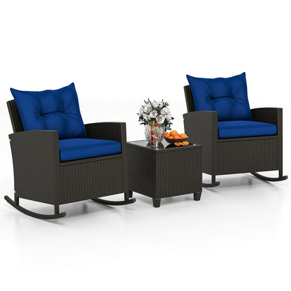 3-Piece Patio Rattan Rocker Chairs, Tempered Glass Table, Navy Patio Conversation Sets at Gallery Canada