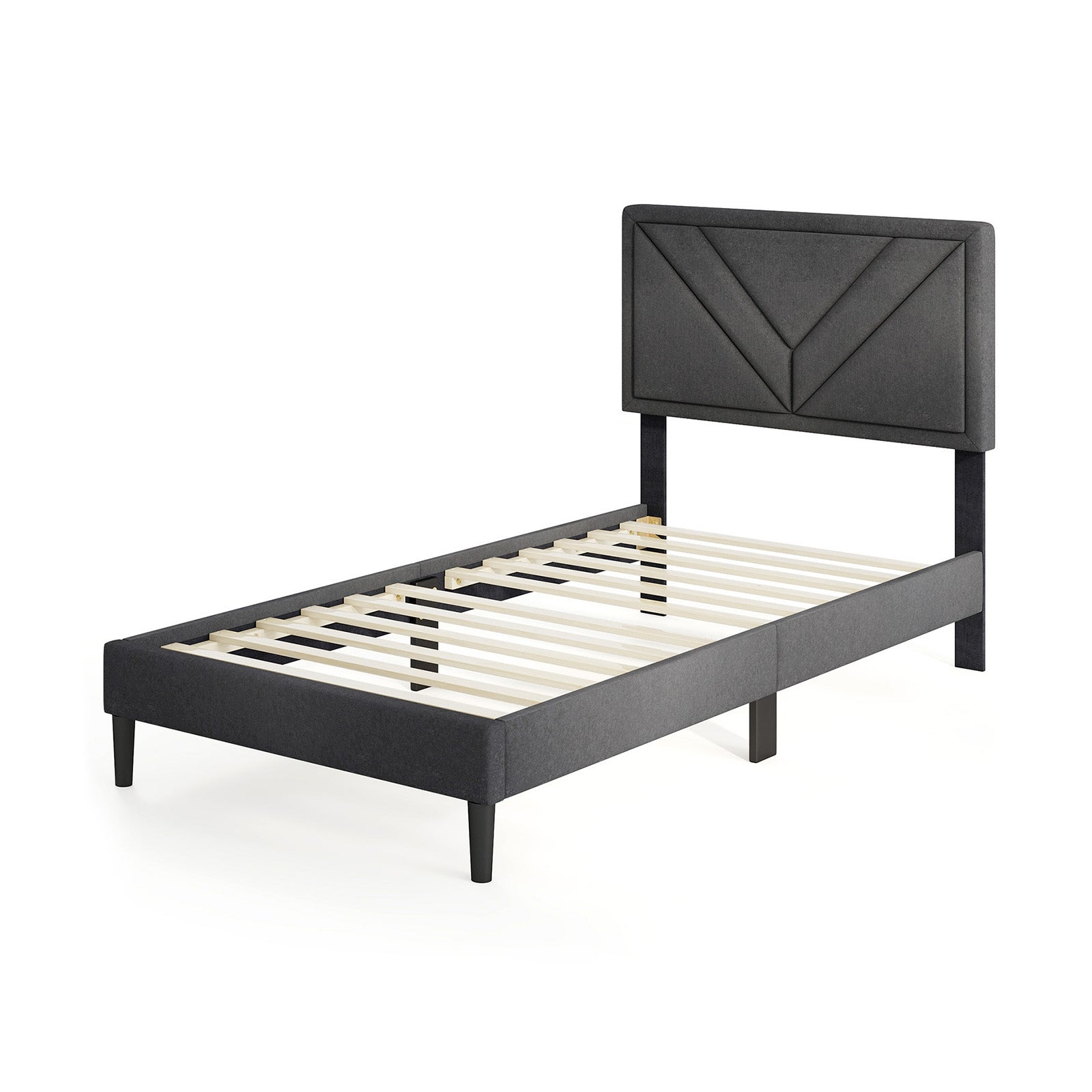 Upholstered Platform Bed With Tufted Headboard, Wooden Slats, Twin Size, Gray Simple Bed Frame at Gallery Canada
