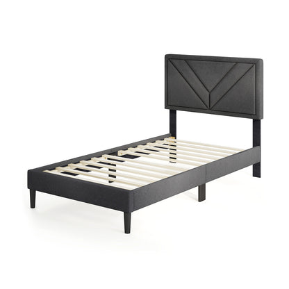 Upholstered Platform Bed With Tufted Headboard, Wooden Slats, Twin Size, Gray Simple Bed Frame at Gallery Canada