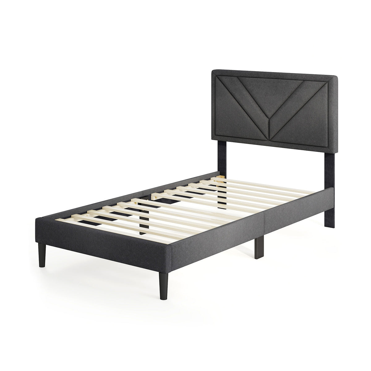 Upholstered Platform Bed With Tufted Headboard, Wooden Slats, Twin Size, Gray Simple Bed Frame Gray at Gallery Canada