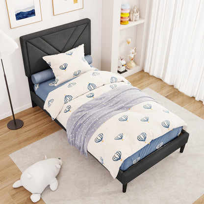 Upholstered Platform Bed With Tufted Headboard, Wooden Slats, Twin Size, Gray Simple Bed Frame at Gallery Canada