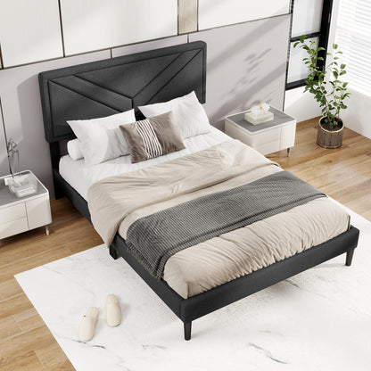 Upholstered Platform Bed With Tufted Headboard, Full Size, Gray Simple Bed Frame at Gallery Canada