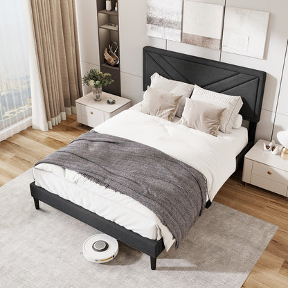Upholstered Platform Bed With Tufted Headboard, Full Size, Gray Simple Bed Frame at Gallery Canada