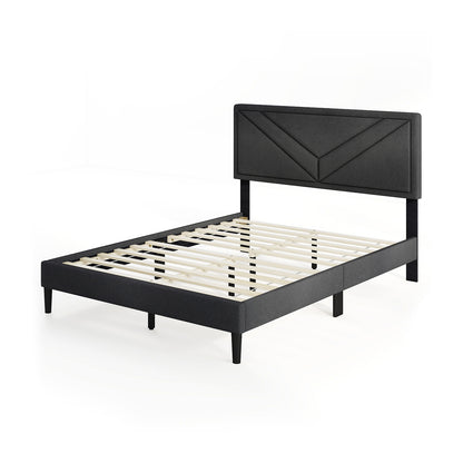 Upholstered Platform Bed With Tufted Headboard, Full Size, Gray Simple Bed Frame Gray at Gallery Canada