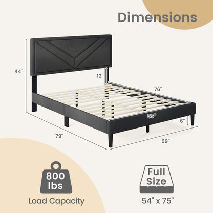 Upholstered Platform Bed With Tufted Headboard, Full Size, Gray Simple Bed Frame at Gallery Canada