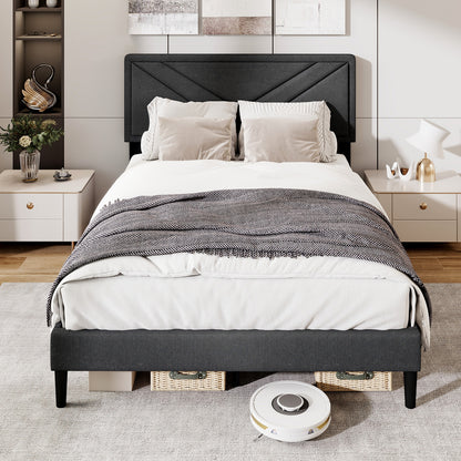 Upholstered Platform Bed With Tufted Headboard, Full Size, Gray Simple Bed Frame at Gallery Canada