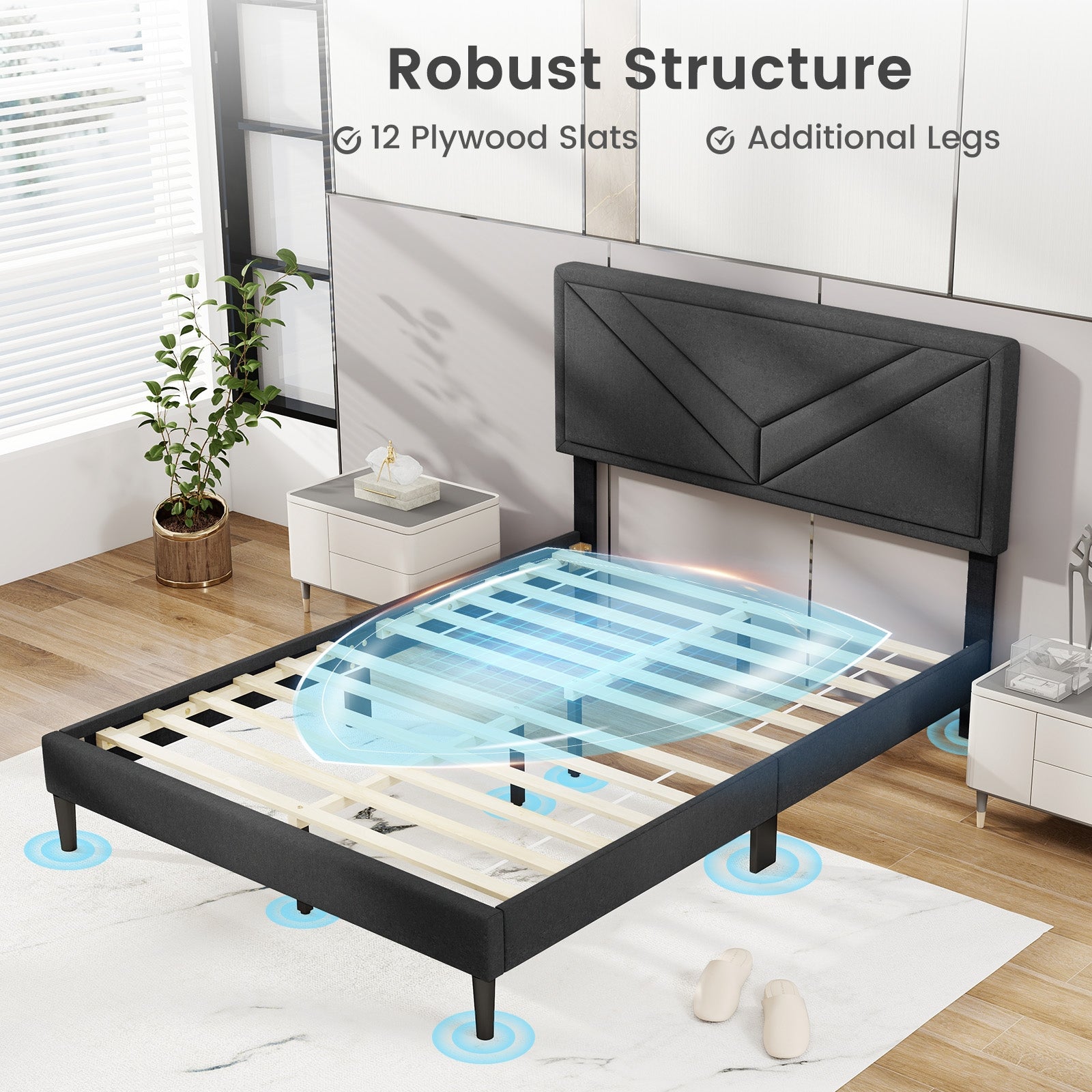 Upholstered Platform Bed With Tufted Headboard, Full Size, Gray Simple Bed Frame at Gallery Canada