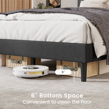 Upholstered Platform Bed With Tufted Headboard, Full Size, Gray Simple Bed Frame at Gallery Canada