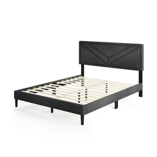 Upholstered Platform Bed with Tufted Headboard and Wooden Slats-Queen Size, Gray
