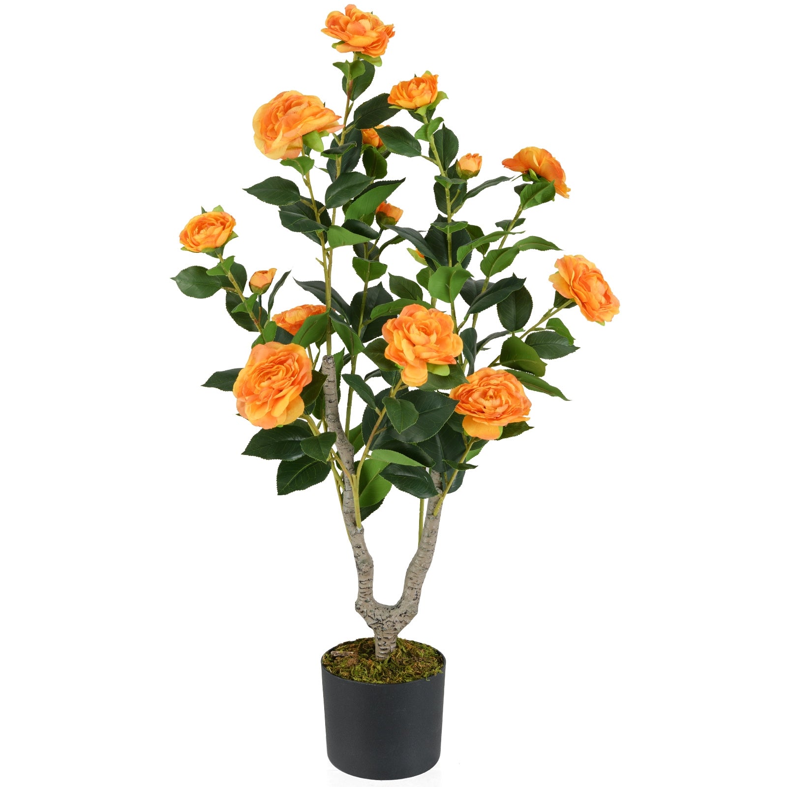36 Inch Artificial Camellia Tree, Blooming Flower, Orange Faux Plants Orange at Gallery Canada