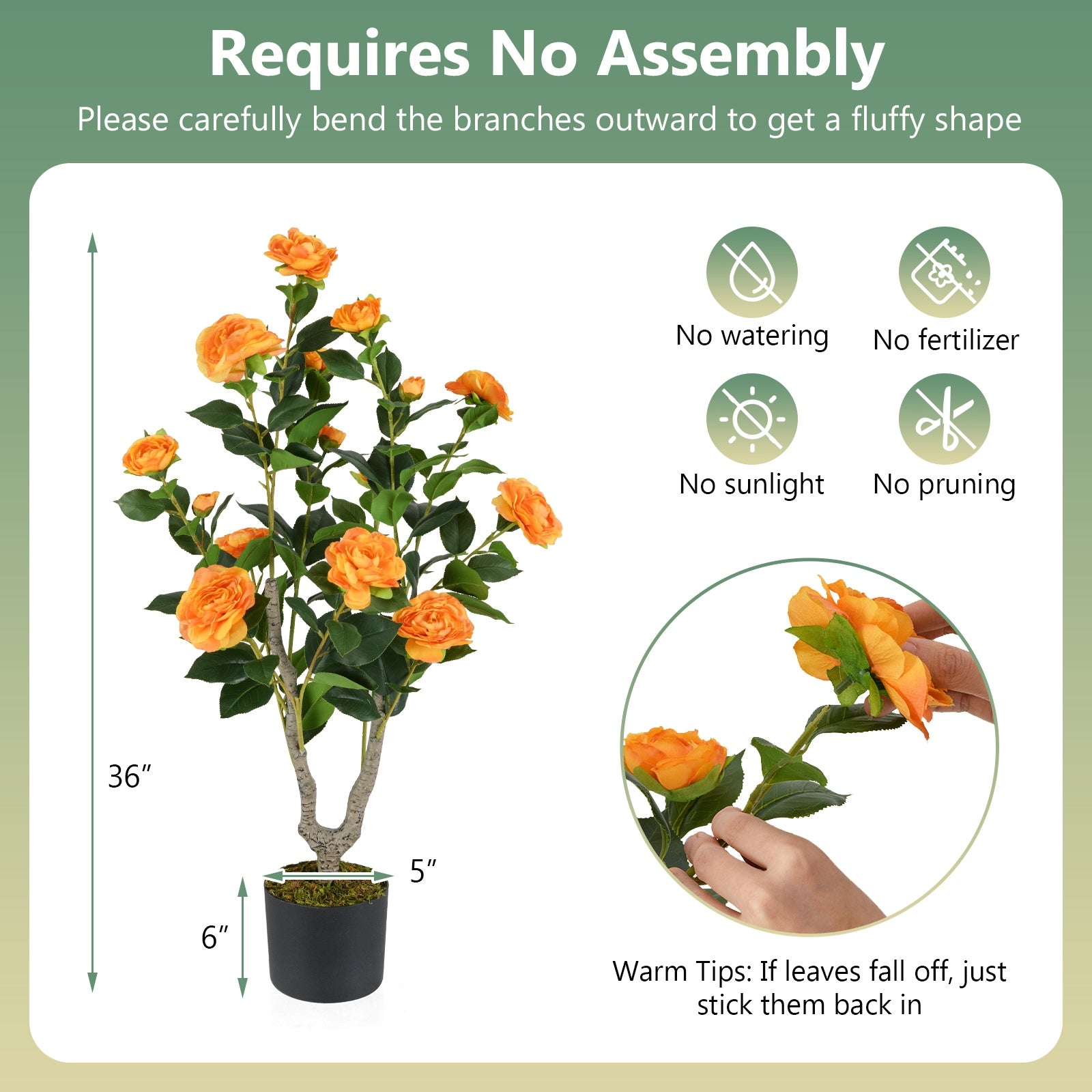 36 Inch Artificial Camellia Tree, Blooming Flower, Orange Faux Plants at Gallery Canada