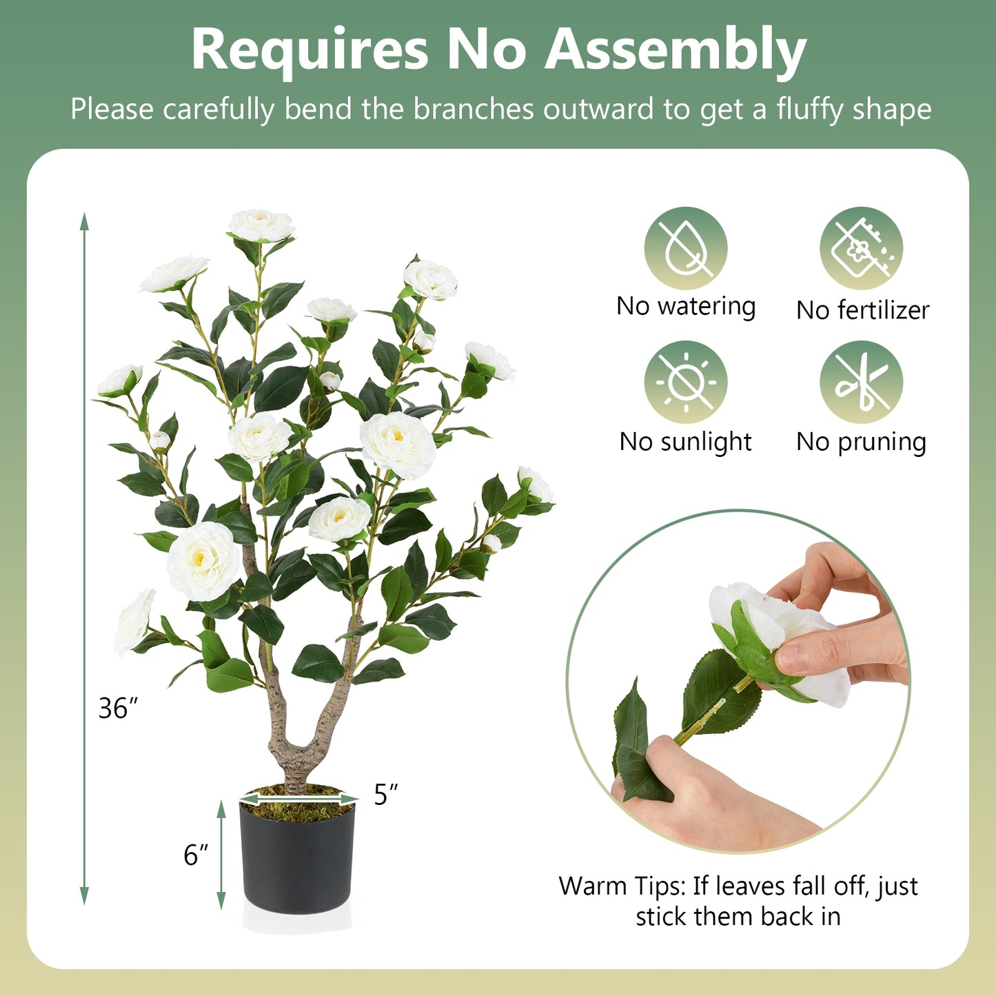 36 Inch Artificial Camellia Tree, Blooming Flower, White Faux Plants at Gallery Canada