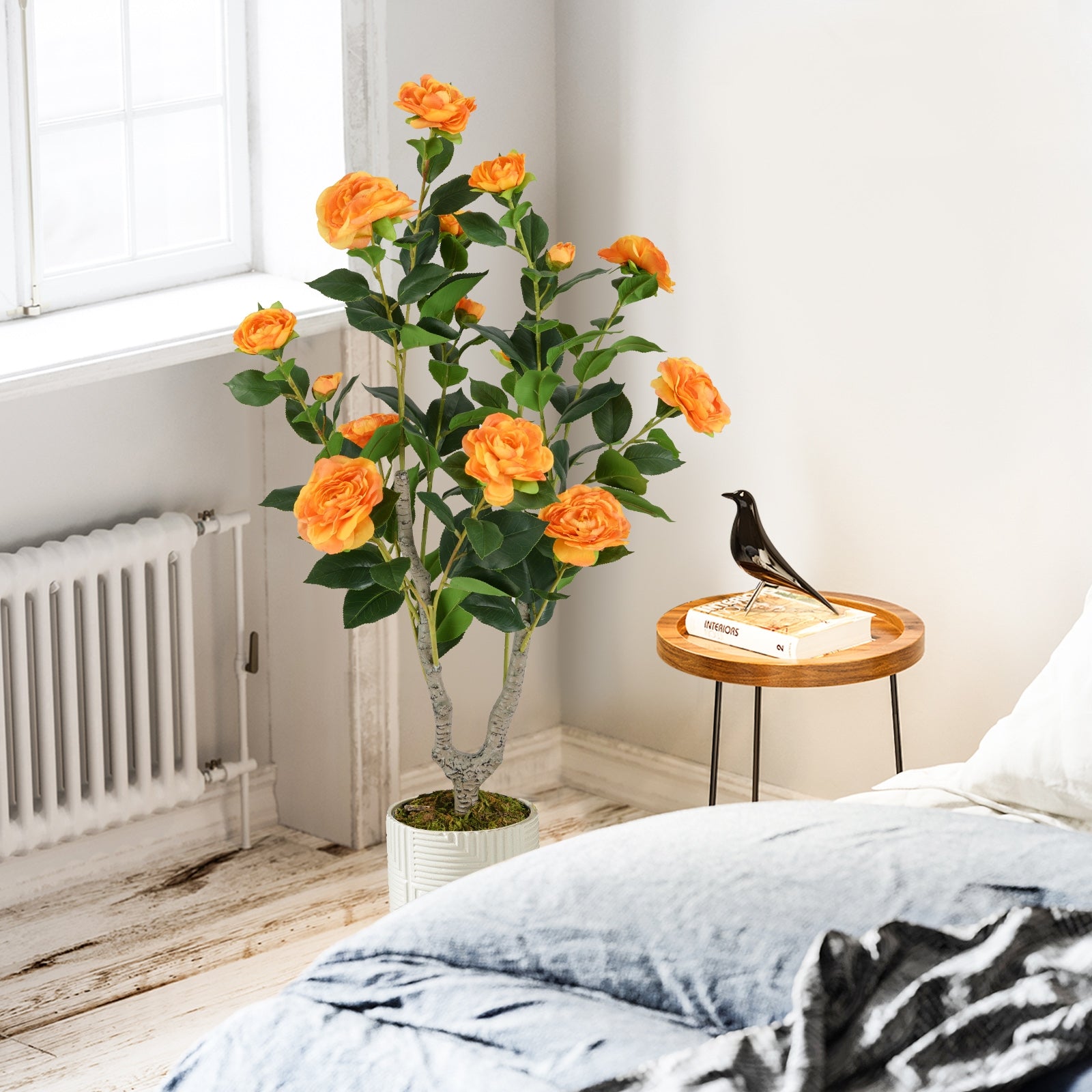 36 Inch Artificial Camellia Tree, Blooming Flower, Orange Faux Plants at Gallery Canada