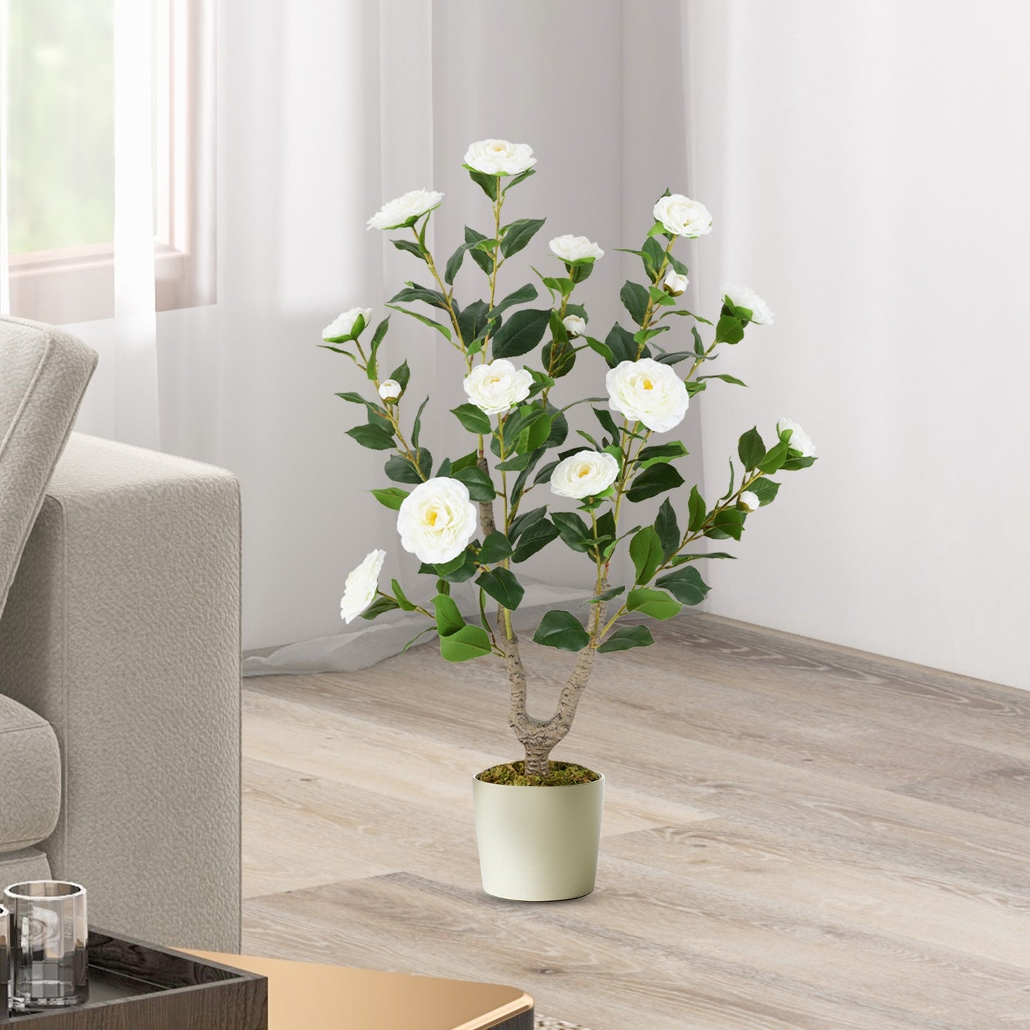 36 Inch Artificial Camellia Tree, Blooming Flower, White Faux Plants at Gallery Canada