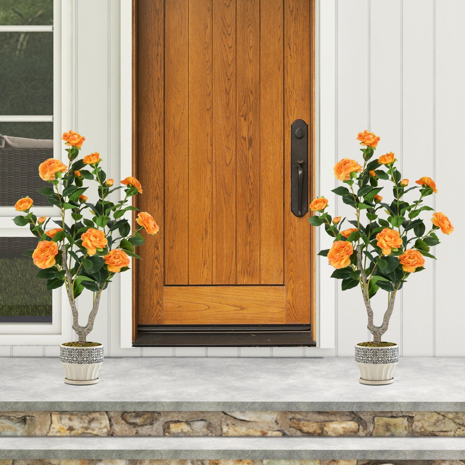36 Inch Artificial Camellia Tree, Blooming Flower, Orange Faux Plants at Gallery Canada