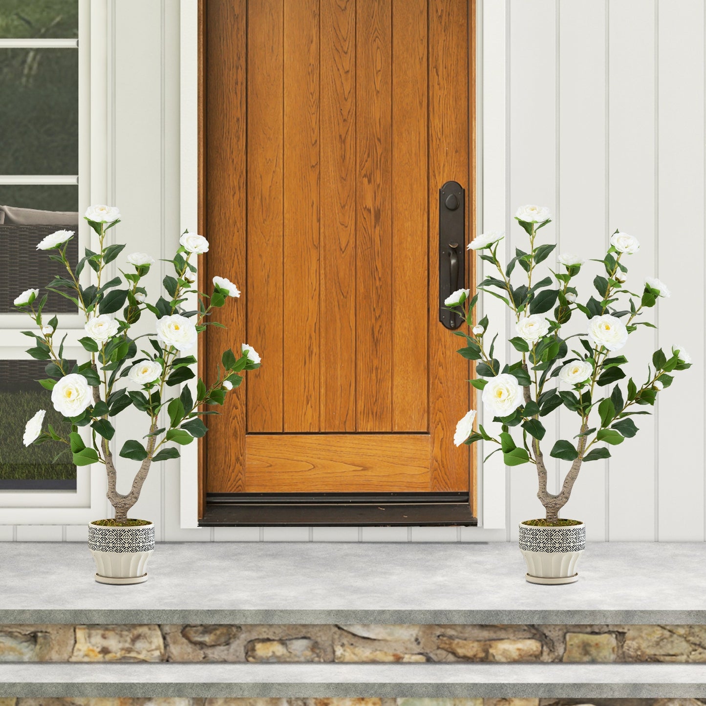 36 Inch Artificial Camellia Tree, Blooming Flower, White Faux Plants at Gallery Canada