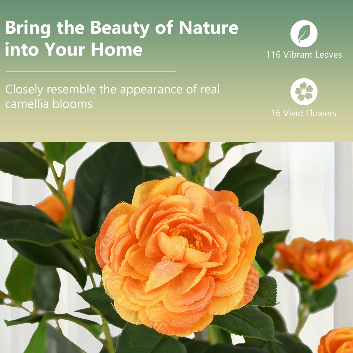 36 Inch Artificial Camellia Tree, Blooming Flower, Orange Faux Plants at Gallery Canada