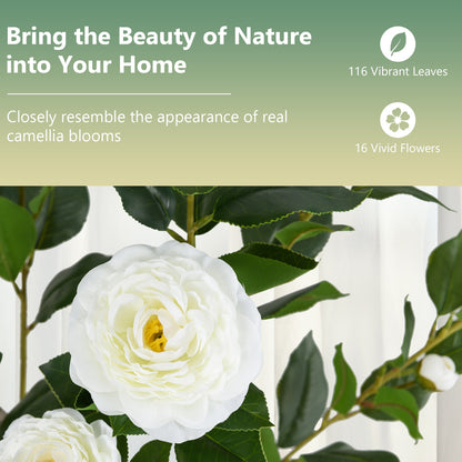 36 Inch Artificial Camellia Tree, Blooming Flower, White Faux Plants at Gallery Canada