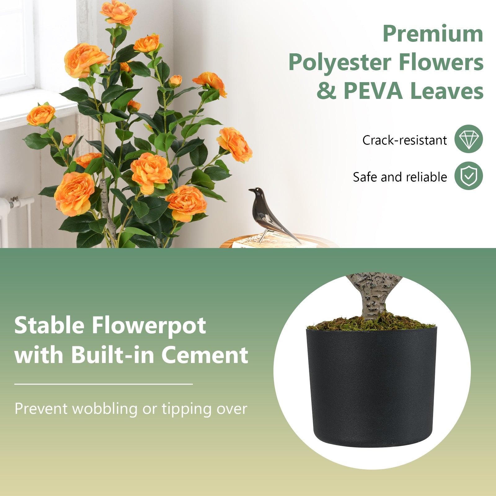 36 Inch Artificial Camellia Tree, Blooming Flower, Orange Faux Plants at Gallery Canada