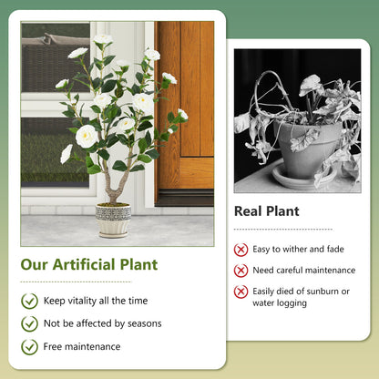 36 Inch Artificial Camellia Tree, Blooming Flower, White Faux Plants at Gallery Canada