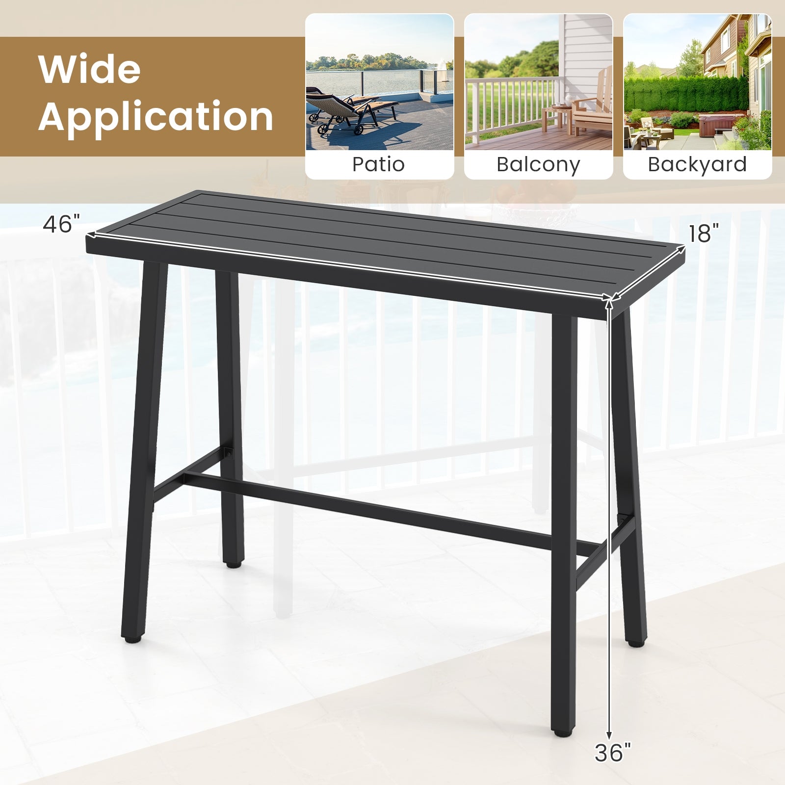 36 Inches Counter Height Bar Table, Adjustable Foot Pads, Black Patio Coffee Tables at Gallery Canada