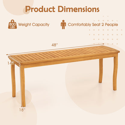 Acacia Wood Outdoor 48" Long Patio Dining Bench, Natural Outdoor Benches at Gallery Canada