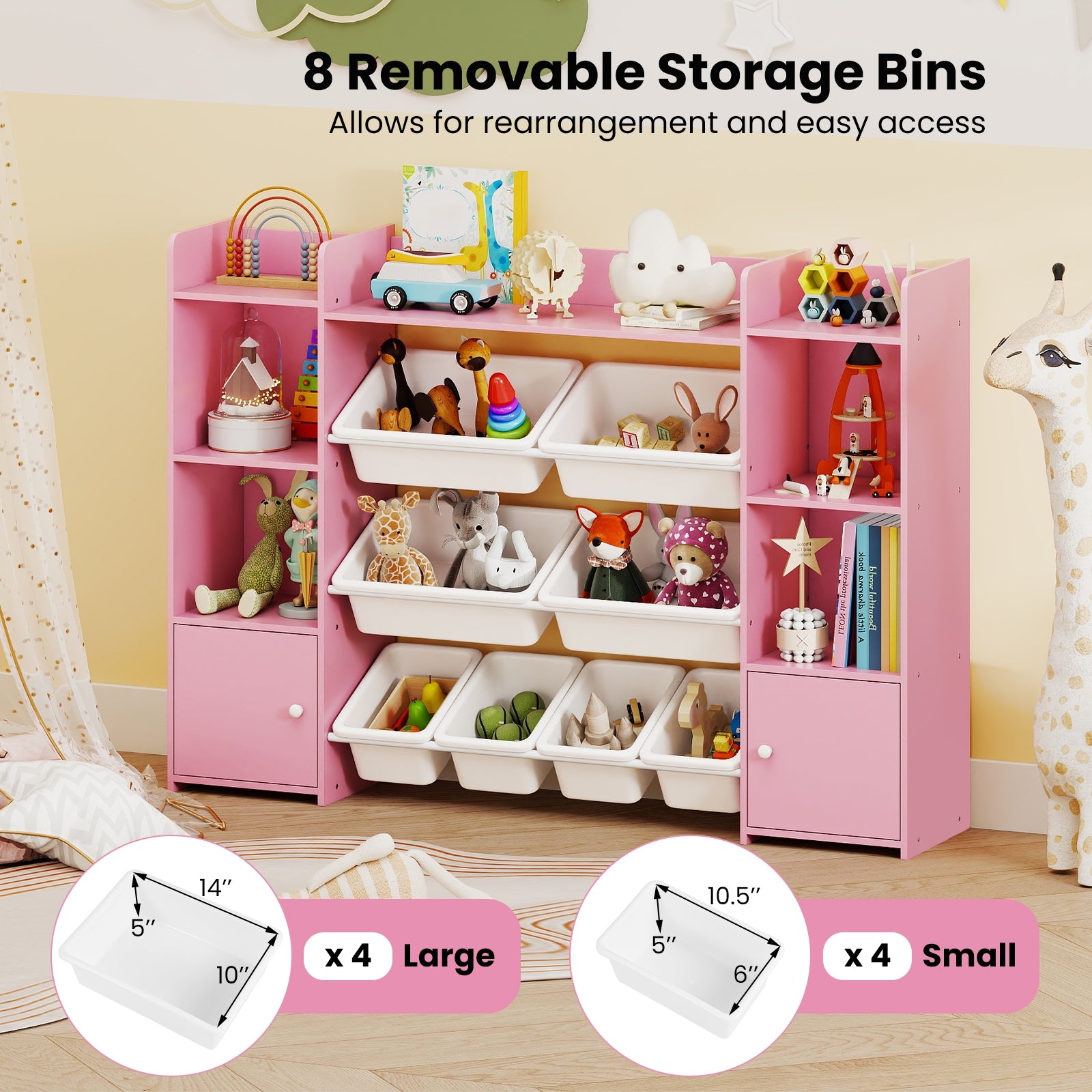 56 Inch Large Toy Storage Organizer, 8 Removable Bins, Pink Kids Storage at Gallery Canada