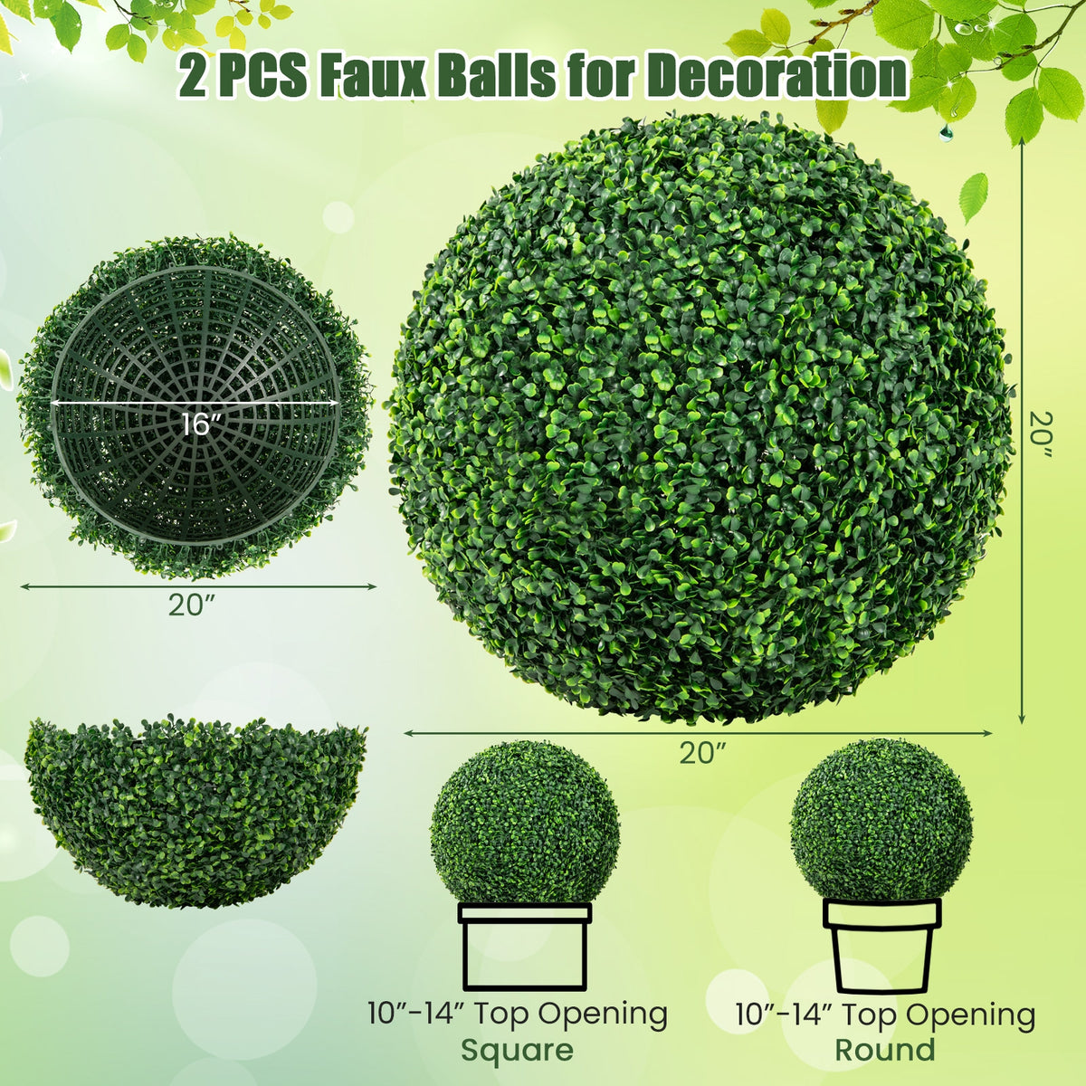 Artificial Plant Boxwood Topiary Ball, 16"/20", Patio Garden Decor Faux Plants at Gallery Canada
