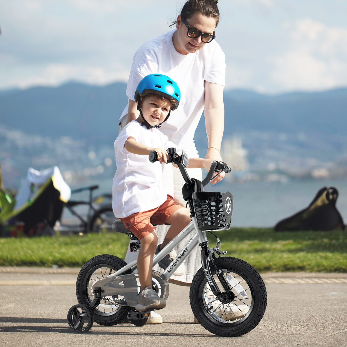 12 Inch Kids Bike, Adjustable, Transparent Chain Cover, 3-4 Years, Silver Kids Bike at Gallery Canada