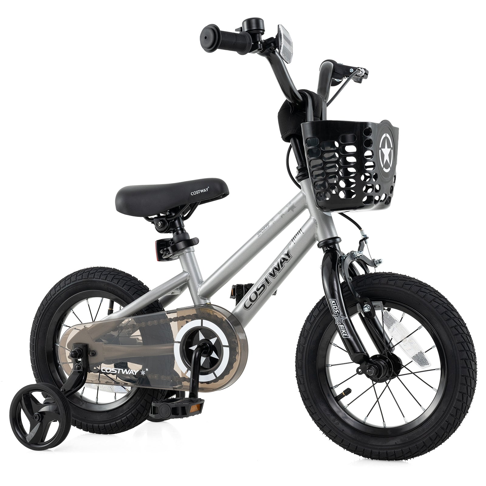 12 Inch Kids Bike, Adjustable, Transparent Chain Cover, 3-4 Years, Silver Kids Bike at Gallery Canada