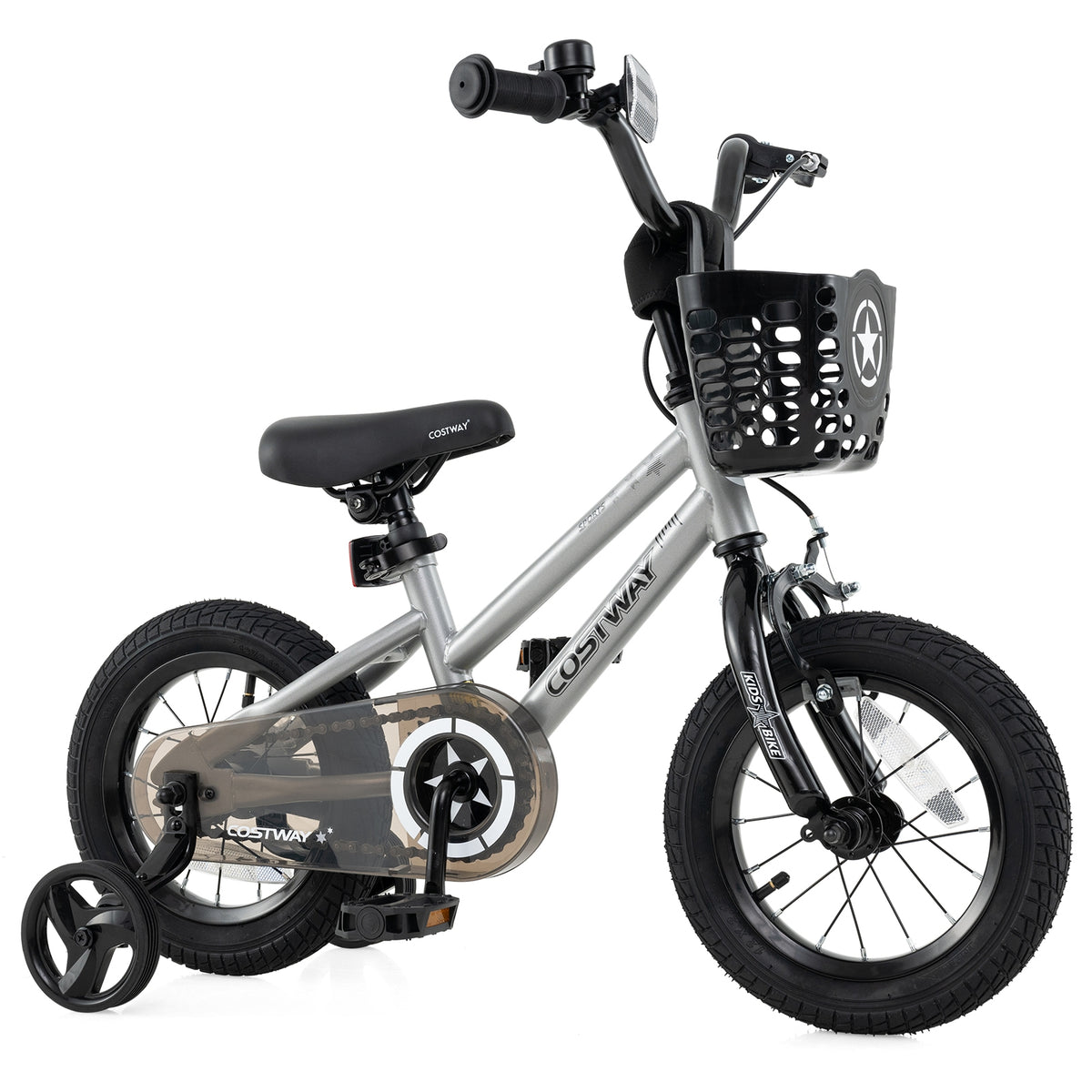 12 Inch Kids Bike, Adjustable, Transparent Chain Cover, 3-4 Years, Silver Kids Bike at Gallery Canada