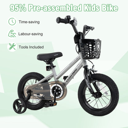 12 Inch Kids Bike, Adjustable, Transparent Chain Cover, 3-4 Years, Silver Kids Bike at Gallery Canada