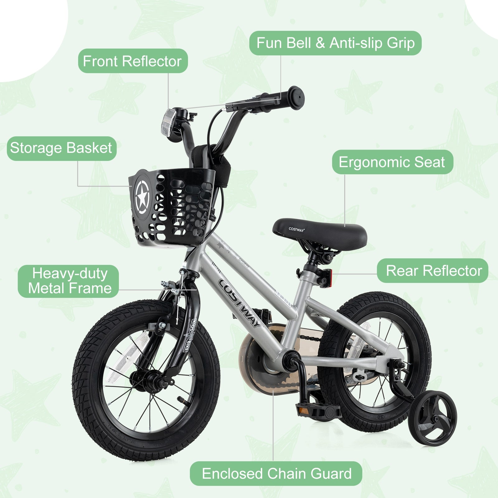 12 Inch Kids Bike, Adjustable, Transparent Chain Cover, 3-4 Years, Silver Kids Bike at Gallery Canada