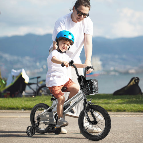 14 Inch Kids Bike, Adjustable, Transparent Chain Cover, 4-5 Years, Silver