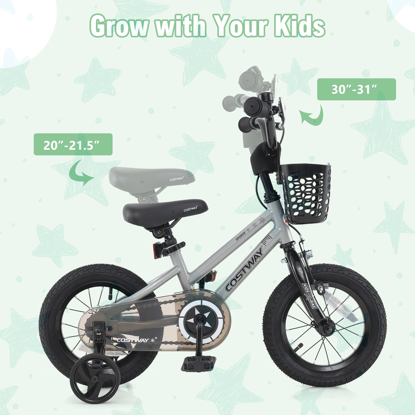 14 Inch Kids Bike, Adjustable, Transparent Chain Cover, 4-5 Years, Silver Kids Bike at Gallery Canada