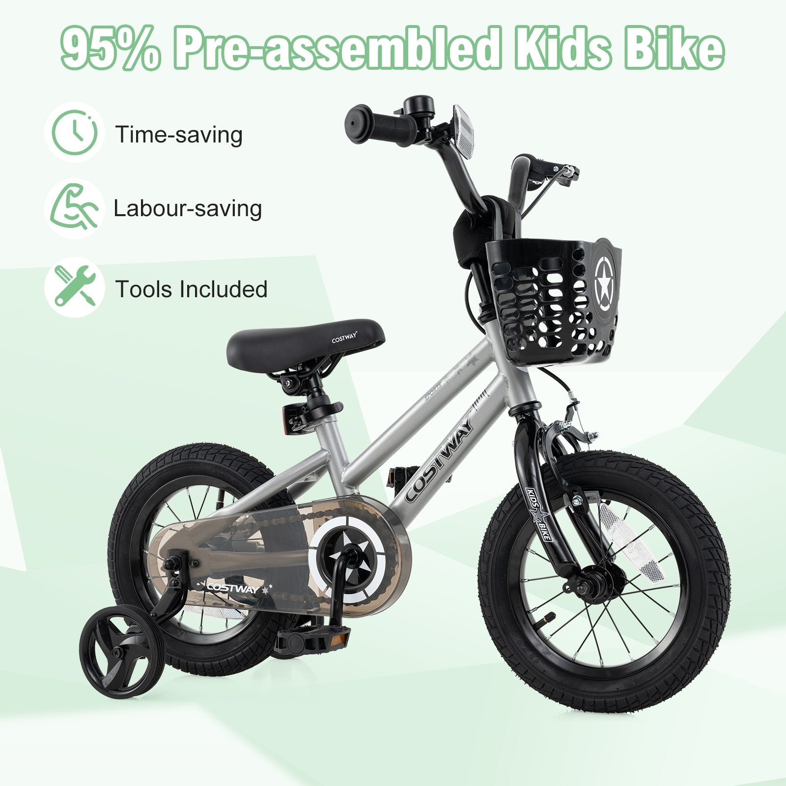 14 Inch Kids Bike, Adjustable, Transparent Chain Cover, 4-5 Years, Silver Kids Bike at Gallery Canada