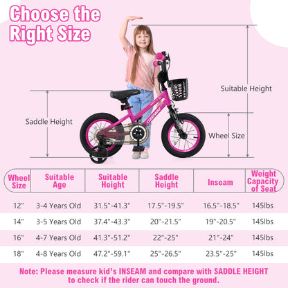 14 Inch Kids Bike, Adjustable, Front Basket, Ages 4-5, Pink Kids Bike at Gallery Canada